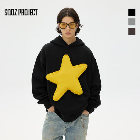 Cotton-Filled 3D Raised Star Hoodies Hand-Printed Design Unisex Casual Oversized Comfort Steetwear SQQZ PROJECT