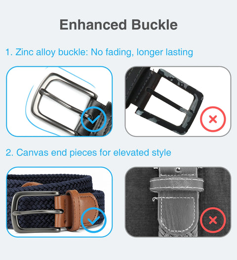 Mens Belts Womens Belts 2 Pack, Stretch Belts Elastic Braided Belts for Casual 1 3/8" (35Mm)