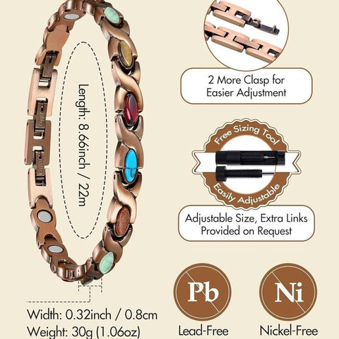 [Mother'S Day Gift]Feraco Copper Bracelets for Women, Ultra Strength Magnetic Bracelet with 3800 Gauss Magnets & Natural Turquoise&Stones, Adjustable