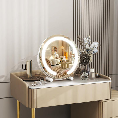 FENNIO Vanity Mirror with Lights, 12 Inch Light up Makeup Mirror, LED Makeup Mirror with Lights for Bedroom Tabletop, Smart Touch Control 3 Colors Dimmable, 360° Rotation, White