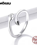 925 Sterling Silver Hug Hands Ring Simple Design Finger Ring for Women Elegant Silver Jewelry CTR176