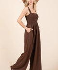 Mittoshop Smocked Wide Leg Overalls with Wide Straps
