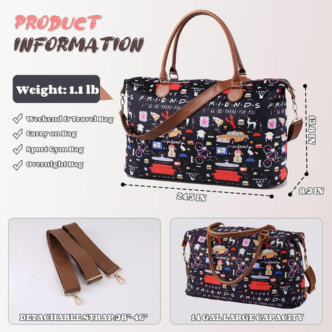 Weekender Bags Extra Large Stylish Travel Friends TV Show Duffle Bag with Shoulder Strap Surface Waterproof Carry on Travel Bag Lightweight Overnight Hospital Bags Western Gifts for Women