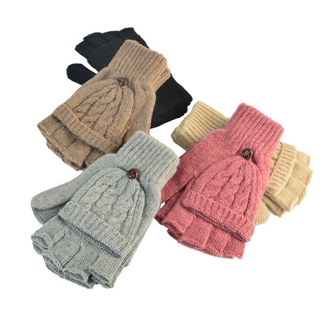 Winter Half Finger Gloves with Mitten Cap