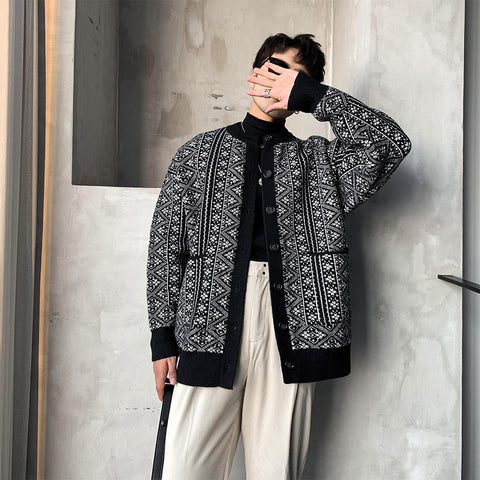 Patterned Button-front Cardigan