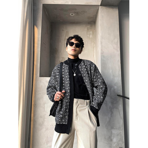 Patterned Button-front Cardigan