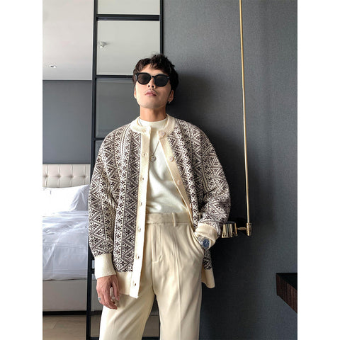 Patterned Button-front Cardigan