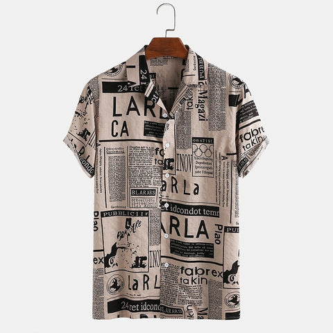 Men's Vintage Newspaper Print Hawaiian Shirt