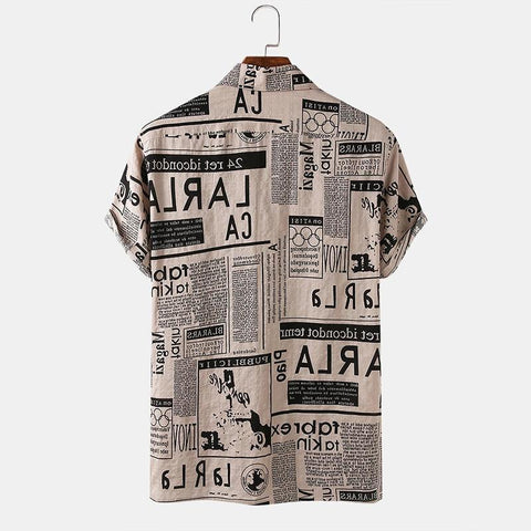 Men's Vintage Newspaper Print Hawaiian Shirt