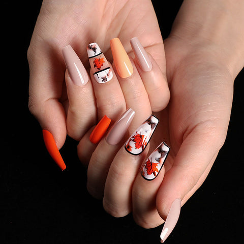 Ballerina Shape Fall Theme Nails