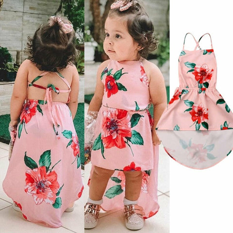 Kids' Floral Print High-Low Dress