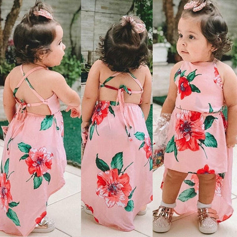 Kids' Floral Print High-Low Dress