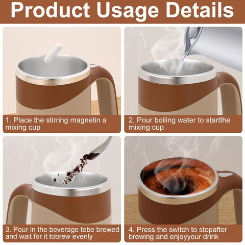 Self Stirring Coffee Mug, Rechargeable Automatic Coffee Stirring Mixing Mug, Electric Funny Self Mixing Cup, Stainless Steel Travel Coffee Cup for Office(Brown) Stirring Coffee Cup Drinkware Reuse Self Stirring Cup