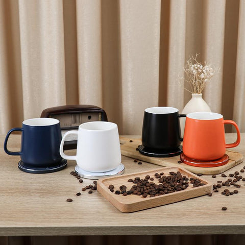 APEKX 2024 Upgraded Self-Heating Ceramic Mug - Stable 130°F Temperature, 15W Wireless Phone Charging, 12.8 Fl Oz Capacity - USB-C Enabled. (Deep Navy)