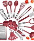 Stainless Steel Cooking Utensil Set, Non-Stick Cookware Set, 24Pc Heat Resistant Nylon Kitchen Accessories, Red