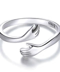 925 Sterling Silver Hug Hands Ring Simple Design Finger Ring for Women Elegant Silver Jewelry CTR176