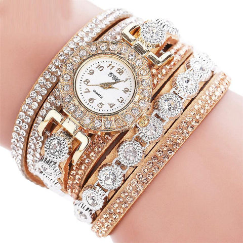 Women’s Quartz PU Leather Rhinestone Bracelet Watch