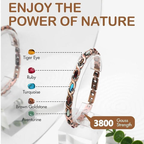 [Mother'S Day Gift]Feraco Copper Bracelets for Women, Ultra Strength Magnetic Bracelet with 3800 Gauss Magnets & Natural Turquoise&Stones, Adjustable