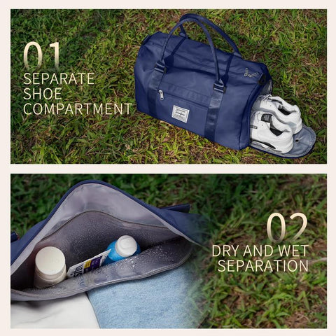 SYCNB Gym Bag for Women Men with Wet Pocket, Travel Duffle Bag Sport Gym Tote Bag with Shoe Compartment, Carry on Overnight Bag Hospital Bag Dark Blue SYCNB