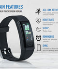 ® Fitness Activity Tracker, Heart Rate Monitor, Free Pro App, Step Counter, Sleep Tracker, Remote Camera Support, Notifications & Alarms, Weather Data Display, Find Phone Feature