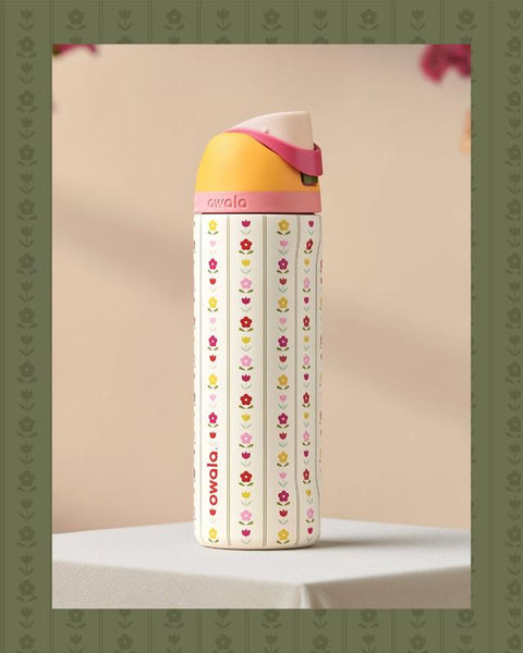 Owala Flower Crown Freesip Stainless Steel Water Bottle Color Drop in Hand