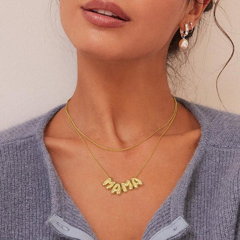 Kissyan Mama Necklace for Women, 14K Gold Plated Bubble Mom Pendant Necklace for New Mum Wife, Fashion Jewelry Gift for Mother'S Day