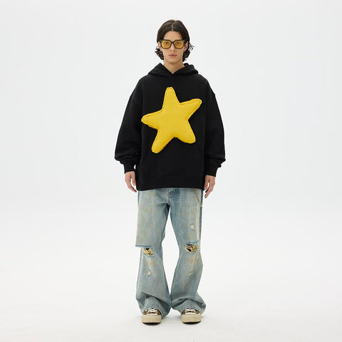 Cotton-Filled 3D Raised Star Hoodies Hand-Printed Design Unisex Casual Oversized Comfort Steetwear SQQZ PROJECT