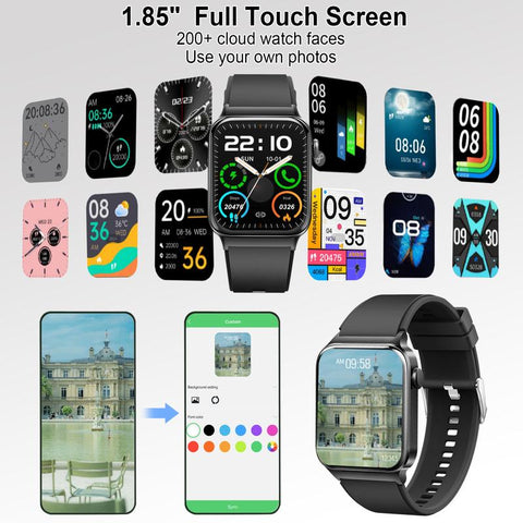 [Mother'S Day] Ntaanoo 1.85" Fashion Touch Screen Smart Watch, Digital Smart Watches with Call Function 100+ Sports Modes Dly Watch Dials Messages Reminder Multifunctional Smartwatch for Men Women