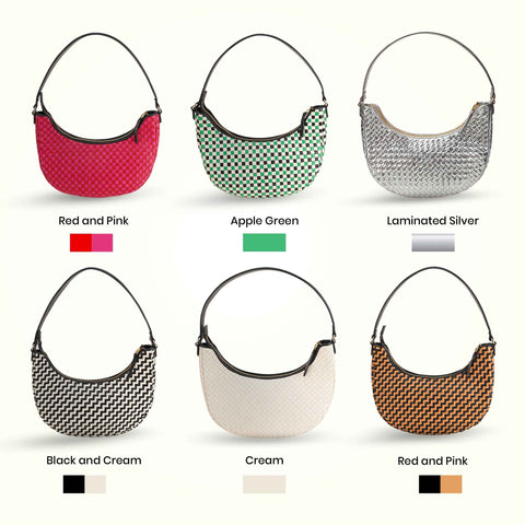 Laminated Silver Handmade Leather Bags With Zip Closure and Shoulder Strap