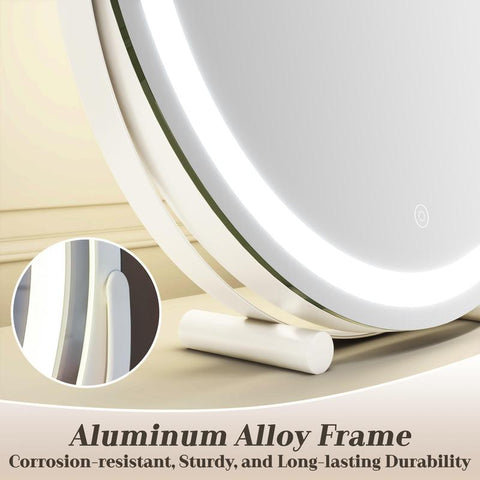 FENNIO Vanity Mirror with Lights, 12 Inch Light up Makeup Mirror, LED Makeup Mirror with Lights for Bedroom Tabletop, Smart Touch Control 3 Colors Dimmable, 360° Rotation, White