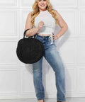 Justin Taylor Beach Date Straw Rattan Handbag in Black