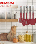 Stainless Steel Cooking Utensil Set, Non-Stick Cookware Set, 24Pc Heat Resistant Nylon Kitchen Accessories, Red
