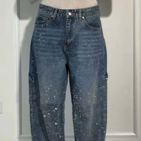 Ins Shiny Loose Wide Jeans With Pockets