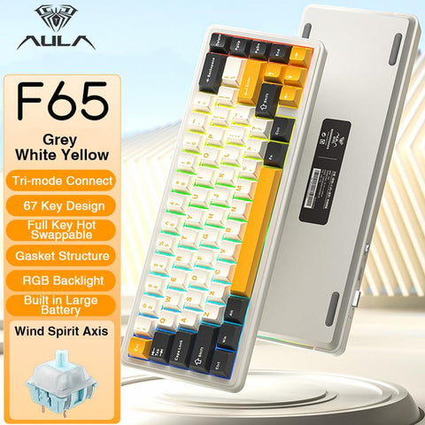 Aula F65 Mini Tri-Mode Wireless Mechanical Keyboard, 65 Percent Hot Swappable Gasket Custom Gaming Keyboard, Volcanic Switch,Rgb Backlit, Gradient Blue Bluetooth Keyboard Budget Creamy Keyboards Lighted Game Keyboard Computer Accessories Springtok