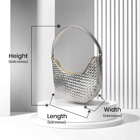 Laminated Silver Handmade Leather Bags With Zip Closure and Shoulder Strap