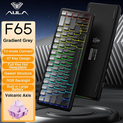 Aula F65 Mini Tri-Mode Wireless Mechanical Keyboard, 65 Percent Hot Swappable Gasket Custom Gaming Keyboard, Volcanic Switch,Rgb Backlit, Gradient Blue Bluetooth Keyboard Budget Creamy Keyboards Lighted Game Keyboard Computer Accessories Springtok