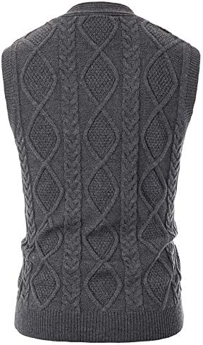 Men'S Sweater Vest V-Neck Sleeveless Cable Knitted Cardigan Vest