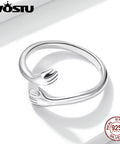 925 Sterling Silver Hug Hands Ring Simple Design Finger Ring for Women Elegant Silver Jewelry CTR176