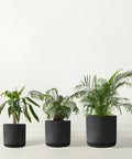 Matt Black Plant Pots Garden Planters Set 3 Indoor Outdoor Ceramic Flower Pots round with Saucers