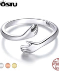 925 Sterling Silver Hug Hands Ring Simple Design Finger Ring for Women Elegant Silver Jewelry CTR176