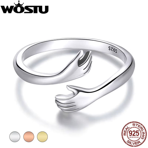 925 Sterling Silver Hug Hands Ring Simple Design Finger Ring for Women Elegant Silver Jewelry CTR176