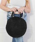 Justin Taylor Beach Date Straw Rattan Handbag in Black