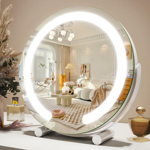 FENNIO Vanity Mirror with Lights, 12 Inch Light up Makeup Mirror, LED Makeup Mirror with Lights for Bedroom Tabletop, Smart Touch Control 3 Colors Dimmable, 360° Rotation, White