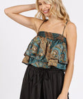 Mittoshop Paisley Patchwork Print Satin Ruffle Crop Cami