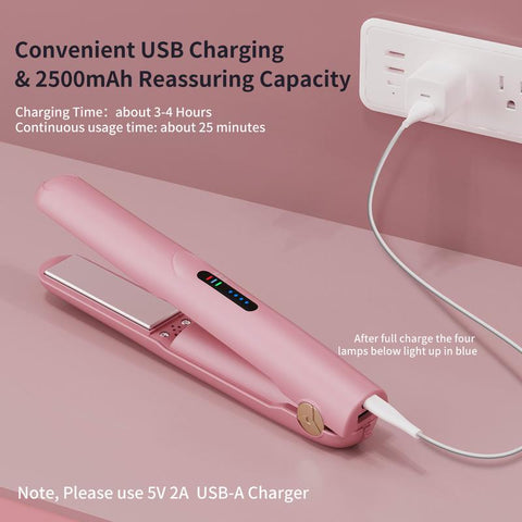 Mother'S Day 2025 Mini Portable Cordless Rechargeable USB Clipper Bangs Curl Straight Dual Purpose Dormitory Available Small Hair Straightener Comfort Pink Hair Curler