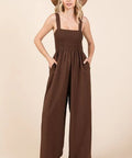 Mittoshop Smocked Wide Leg Overalls with Wide Straps