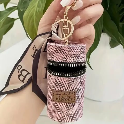 Mini Retro Coin Purse, Classic Pouch with Scarf Decor, Zipper Portable Multifunctional Lipstick Bag Vintage Flower Leather