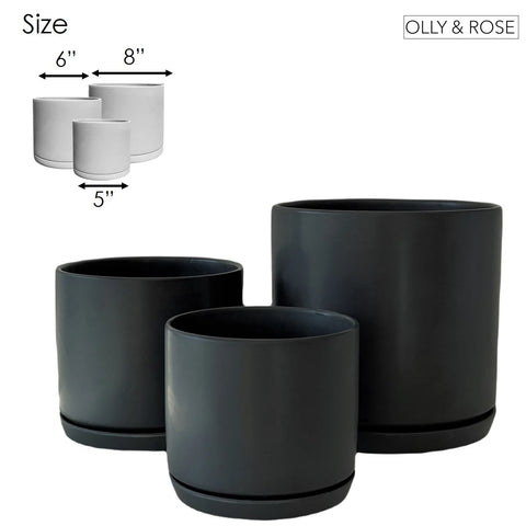 Matt Black Plant Pots Garden Planters Set 3 Indoor Outdoor Ceramic Flower Pots round with Saucers