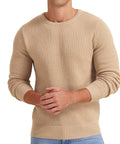 Mens Pullover Sweater Soft Lightweight Casual Classic Crewneck Knitwear Sweaters with Ribbing Edge Light Camel-Xxl