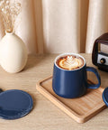 APEKX 2024 Upgraded Self-Heating Ceramic Mug - Stable 130°F Temperature, 15W Wireless Phone Charging, 12.8 Fl Oz Capacity - USB-C Enabled. (Deep Navy)